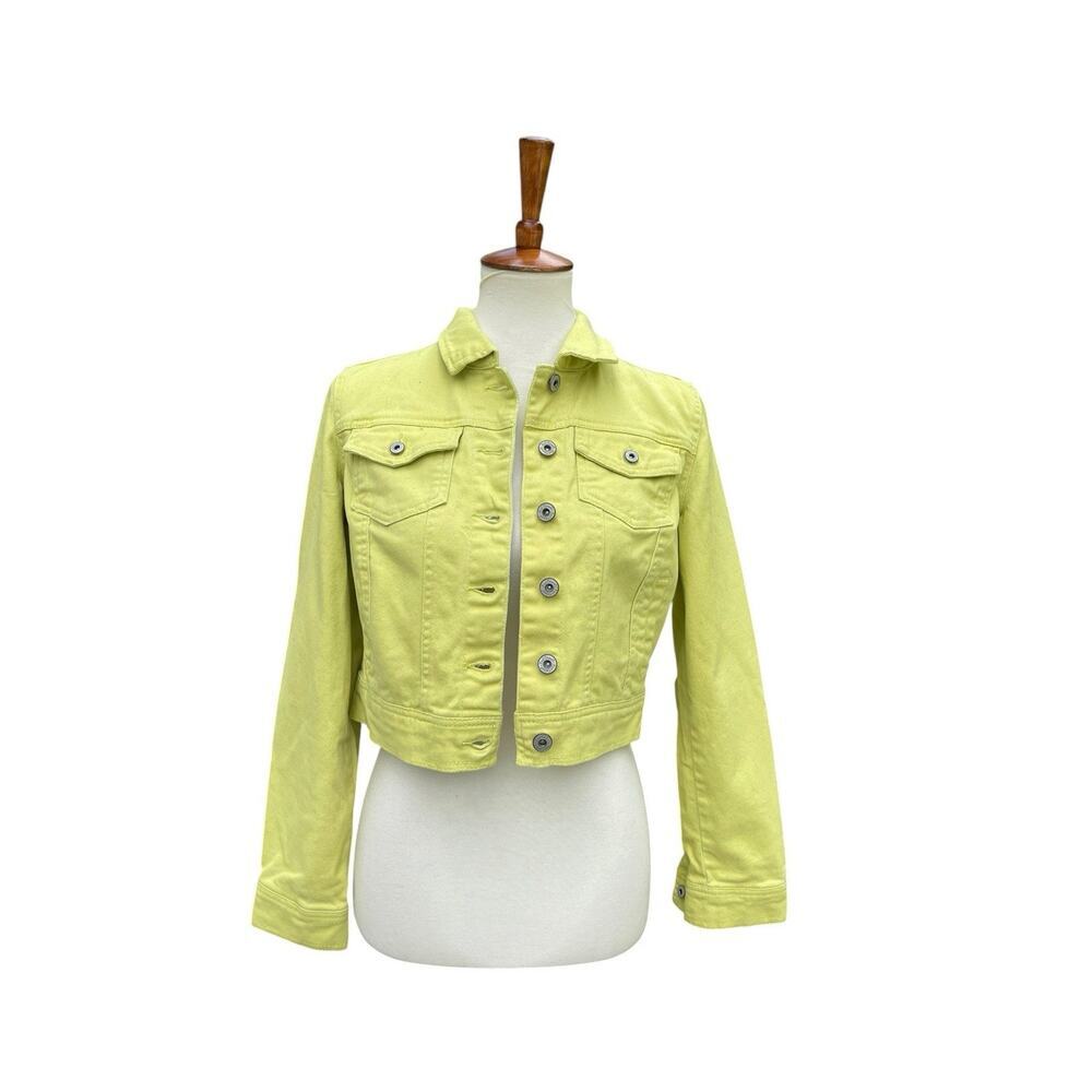 Red Camel Neon Yellow Denim Jacket Crop Jean Jacket Size M